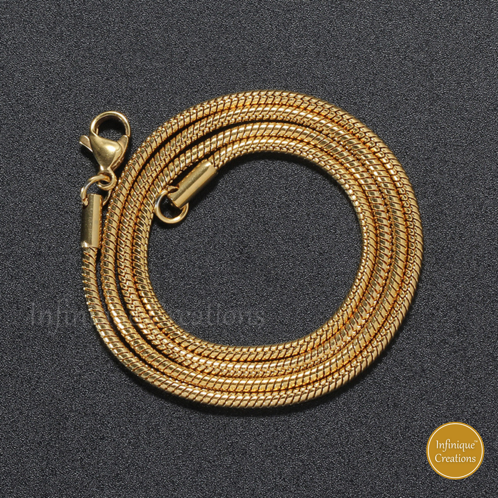 Stainless Steel Round Snake Chain 18K Gold Plated 16-30″ Men Women Necklace