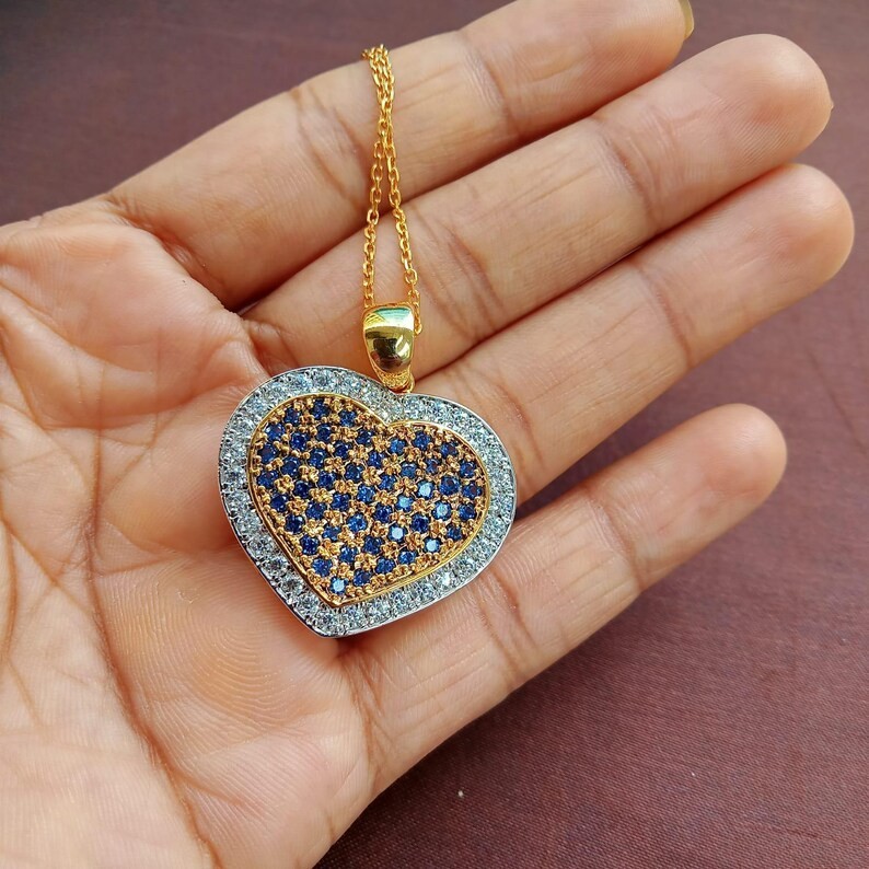3.00Ct Round Cut Pendant Necklace Simulated Sapphire In 14k Yellow Gold Plated