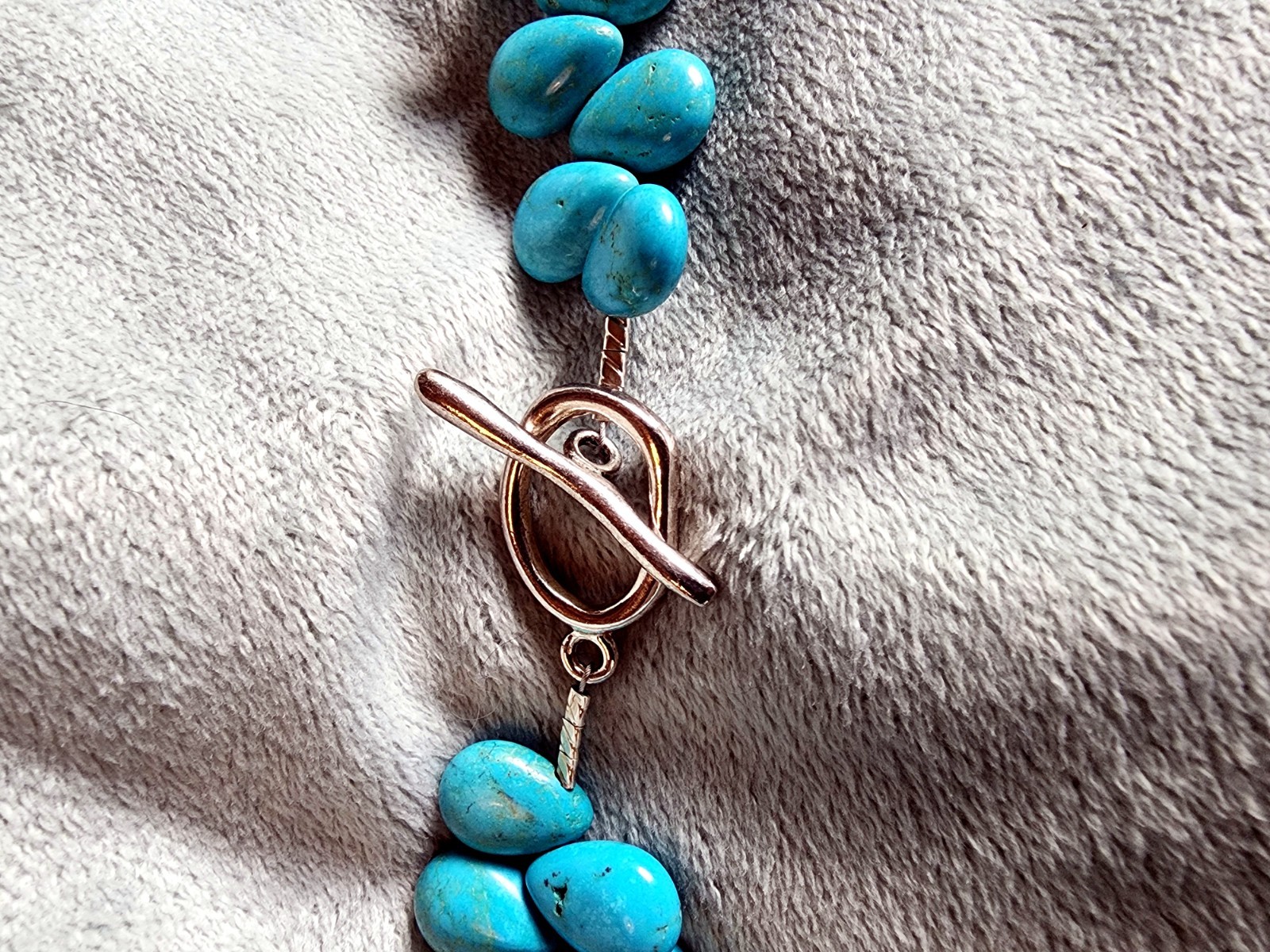Genuine Turquoise Nugget Necklace Sterling Silver Toggle Clasp Southwestern Styl
