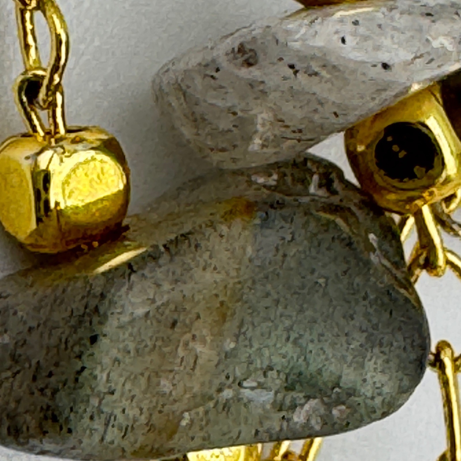 Large Bubble Heart Pendant Necklace Gold Tone Grey Labradorite Stone