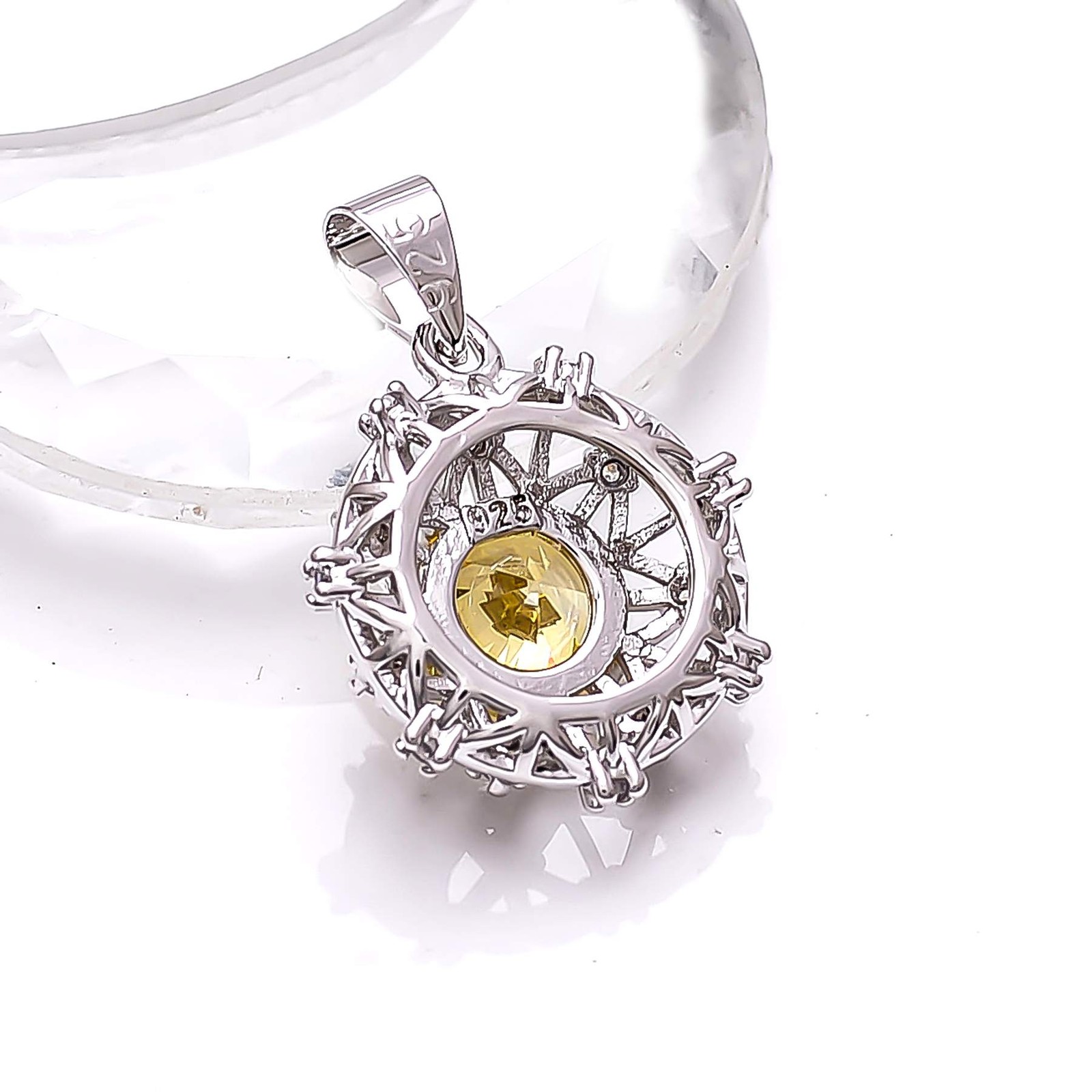 Yellow Sapphire – Simulated & CZ Gemstone 925 Sterling Silver Pendant 1.00″ P869