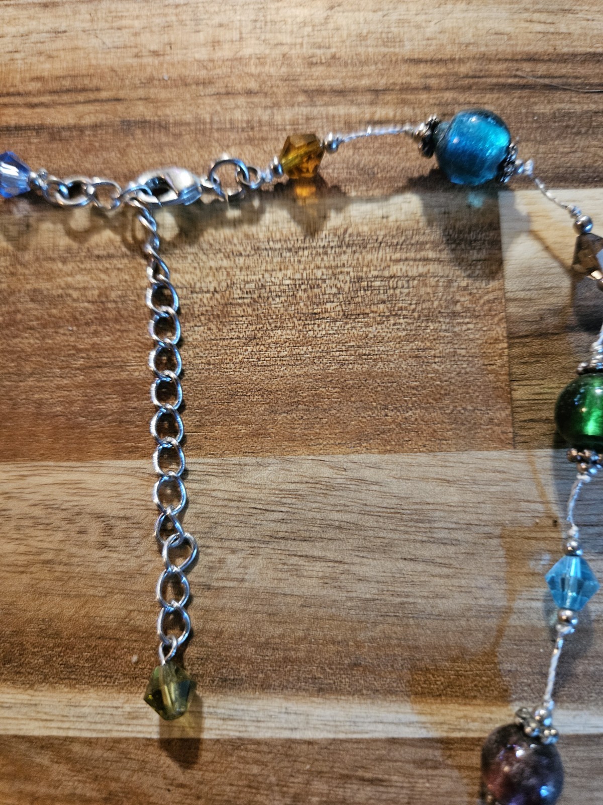 Variety of Colorful Artist-made Glass Beads On A Silver Tone Chain Necklace