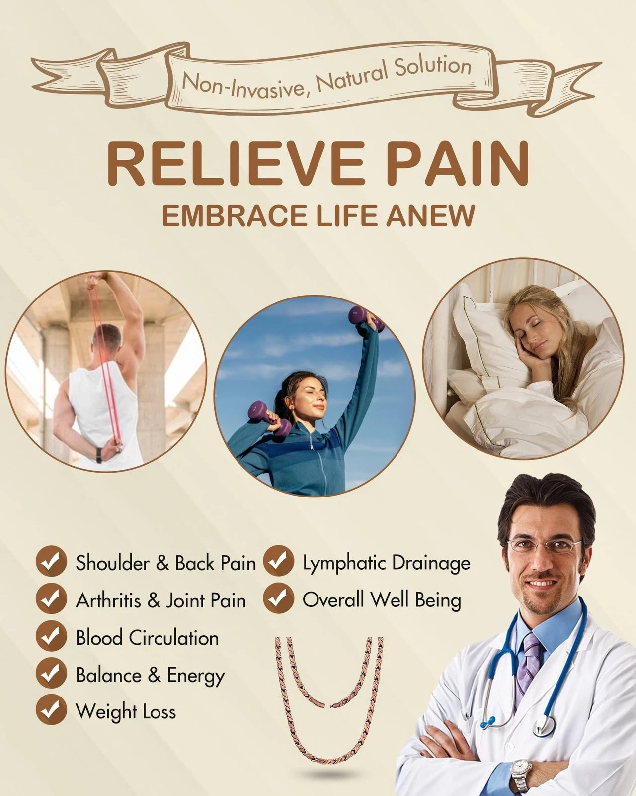 Copper Necklace Magnetic Therapy Arthritis Pain Relief Gift for Women
