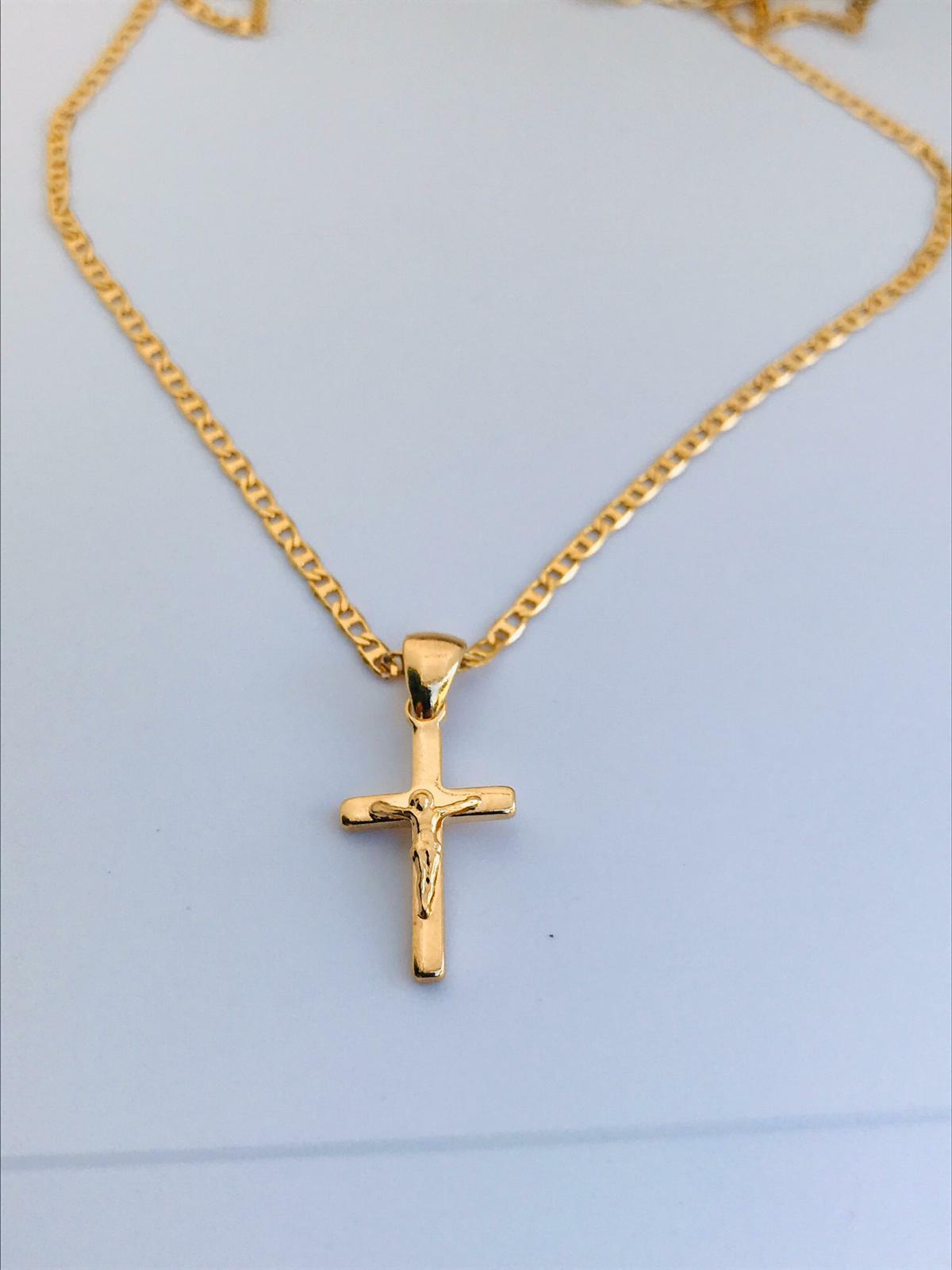 Kids Cross Necklace Chain 18K Gold Filled Jesus Pendant 19x11mm, Dije de Cruz