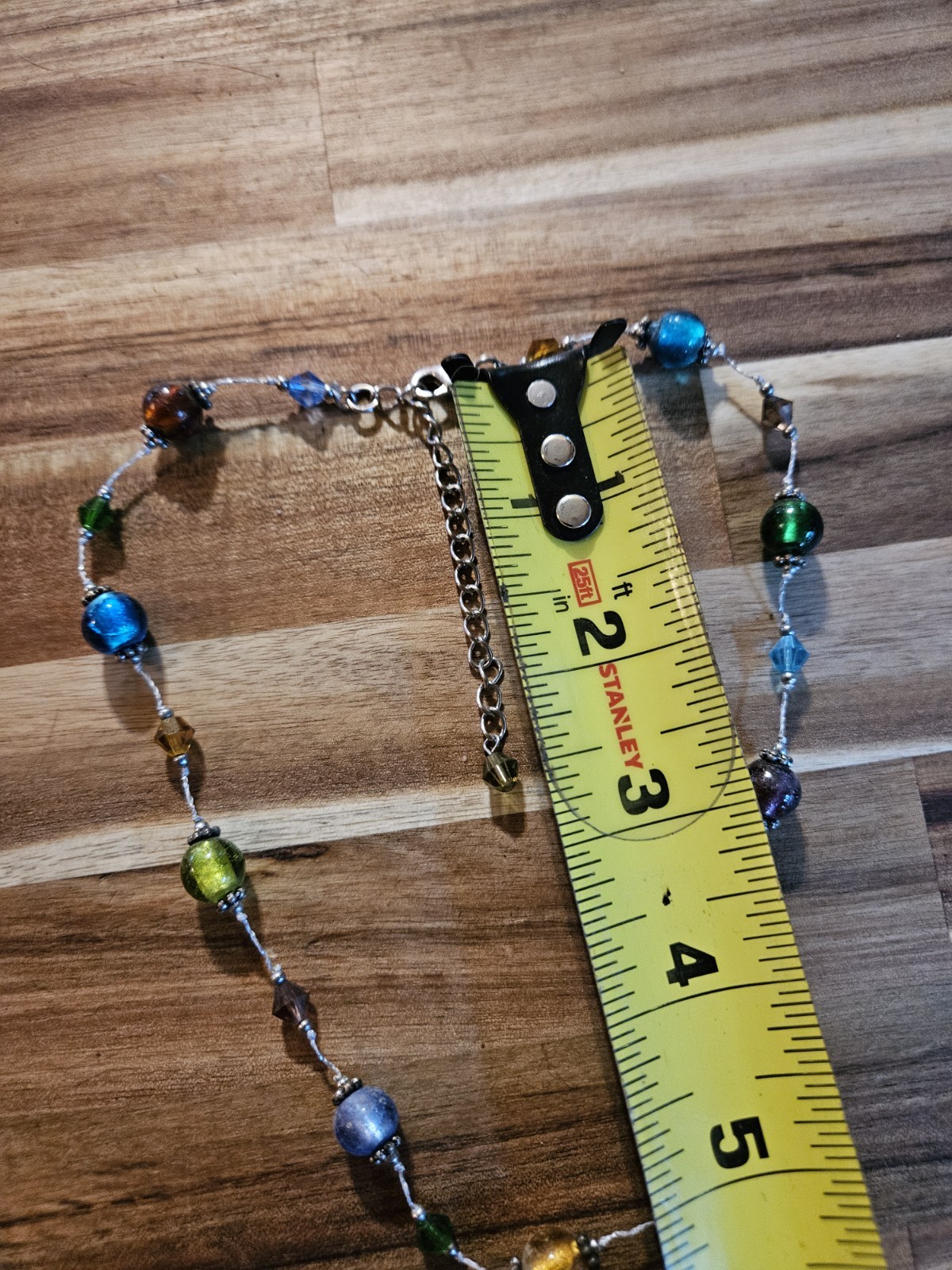 Variety of Colorful Artist-made Glass Beads On A Silver Tone Chain Necklace