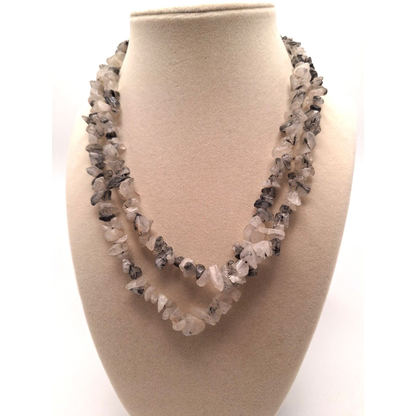 Stone chip neckless endless black white grey natural 36 inches
