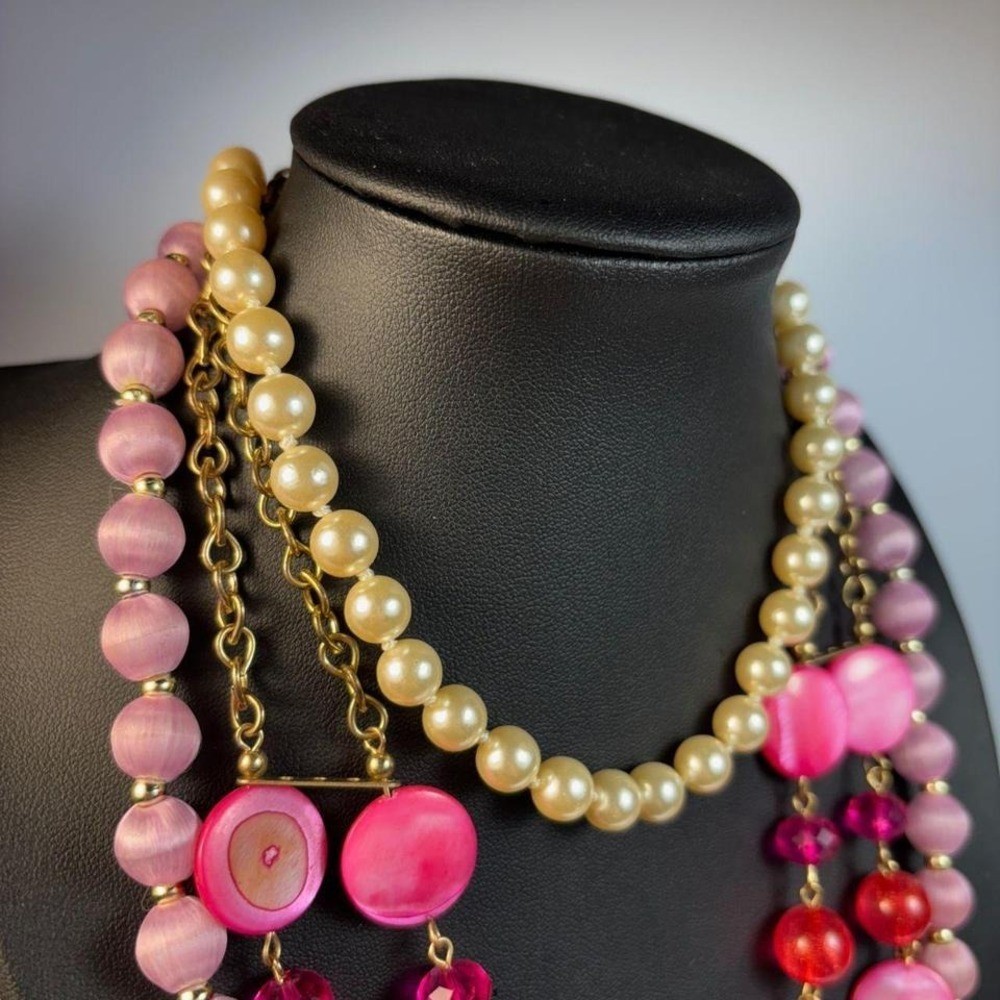 Glam necklace collection with pearl, pink, and gold tone