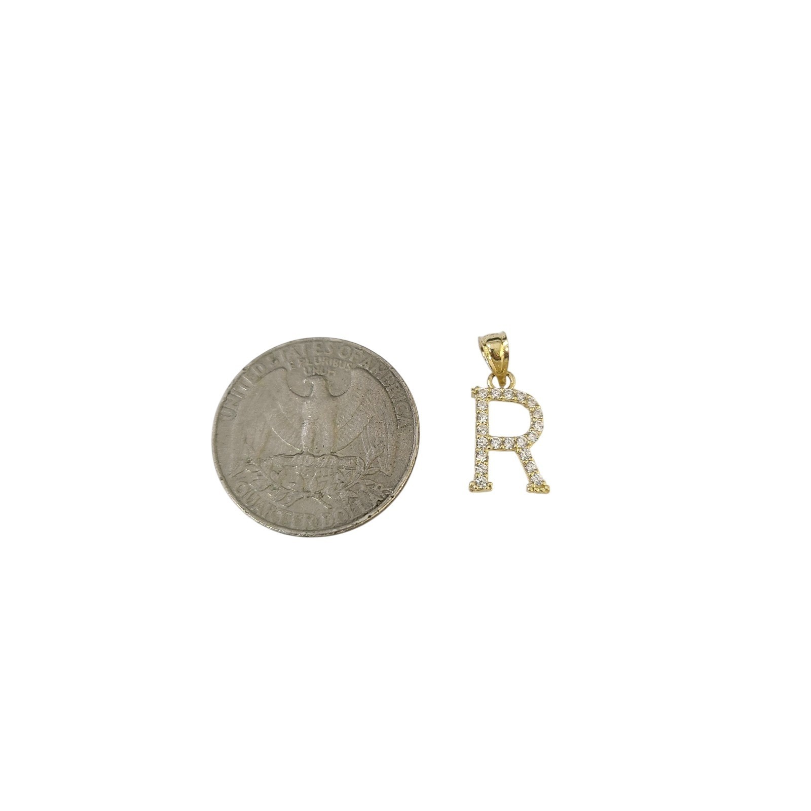 10K Gold Solid Franco Chain R Initial CZ Stone Pendant Set 1mm 16 18 20 22 Women