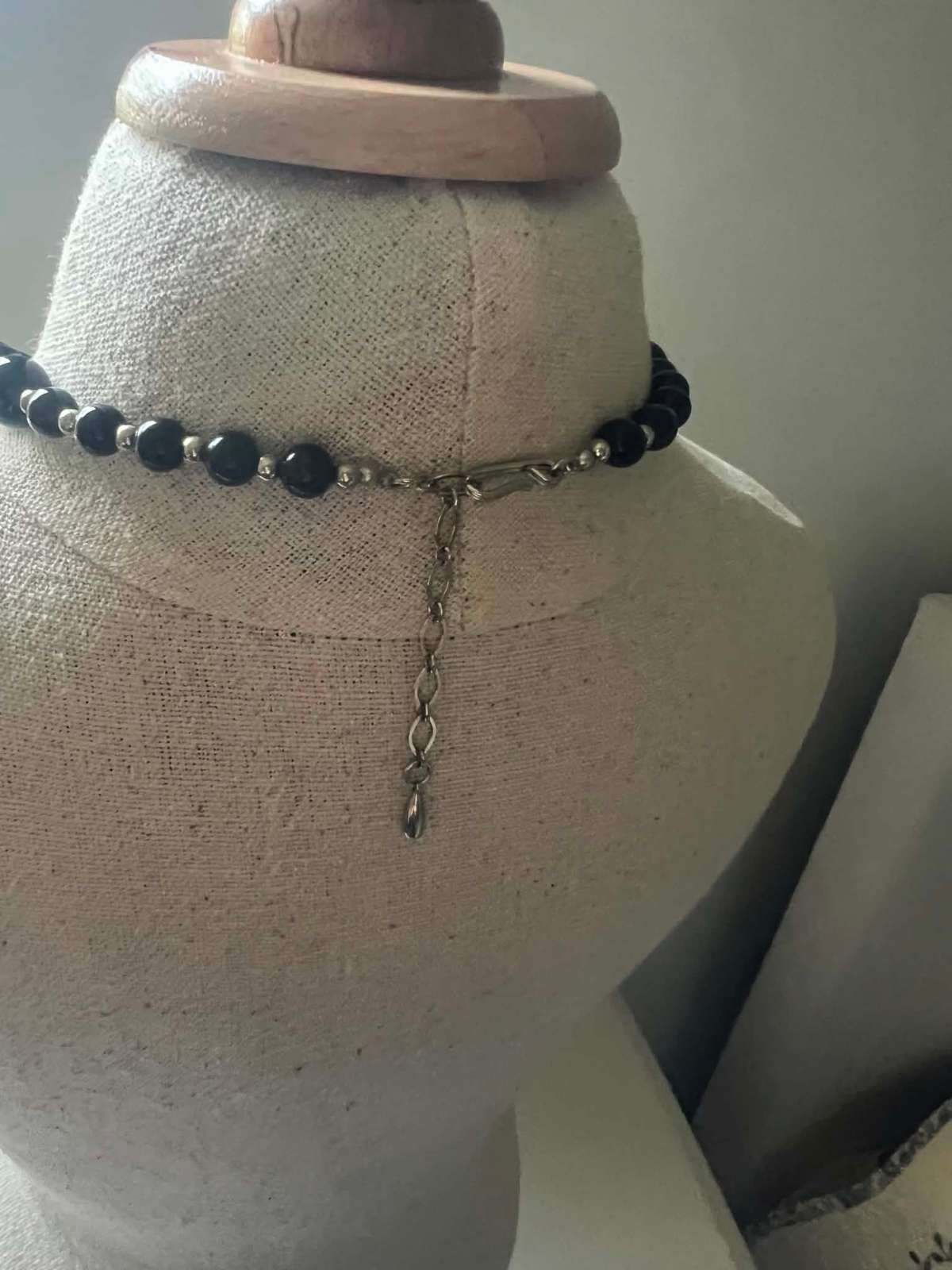 Black and Gray Beaded Necklace with Silver Accents