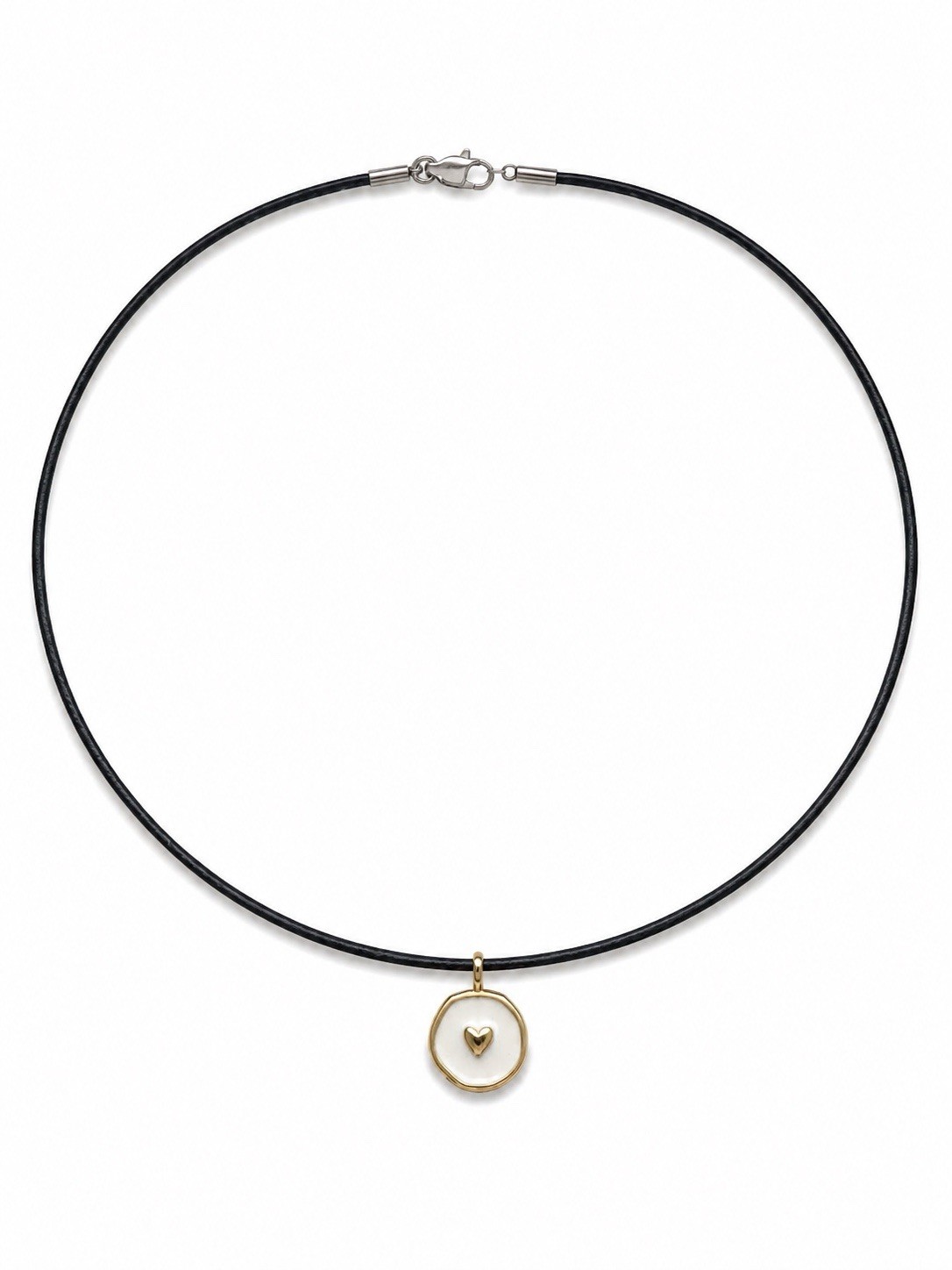 Black Snake Chain Choker Necklace Gold Tone Round Heart Charm Pendant Lobster
