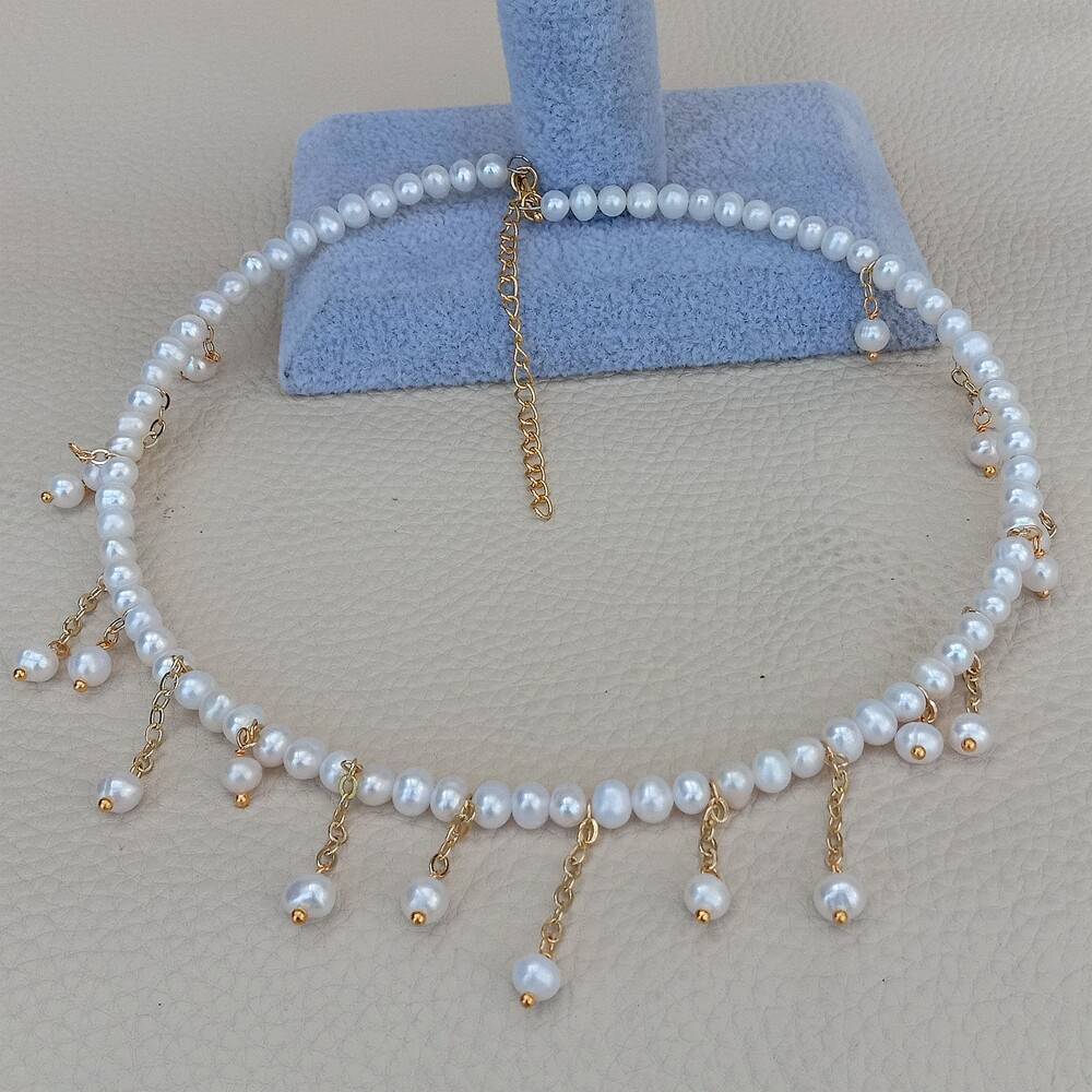Freshwater Cultured White Pearl Choker Necklace 17″