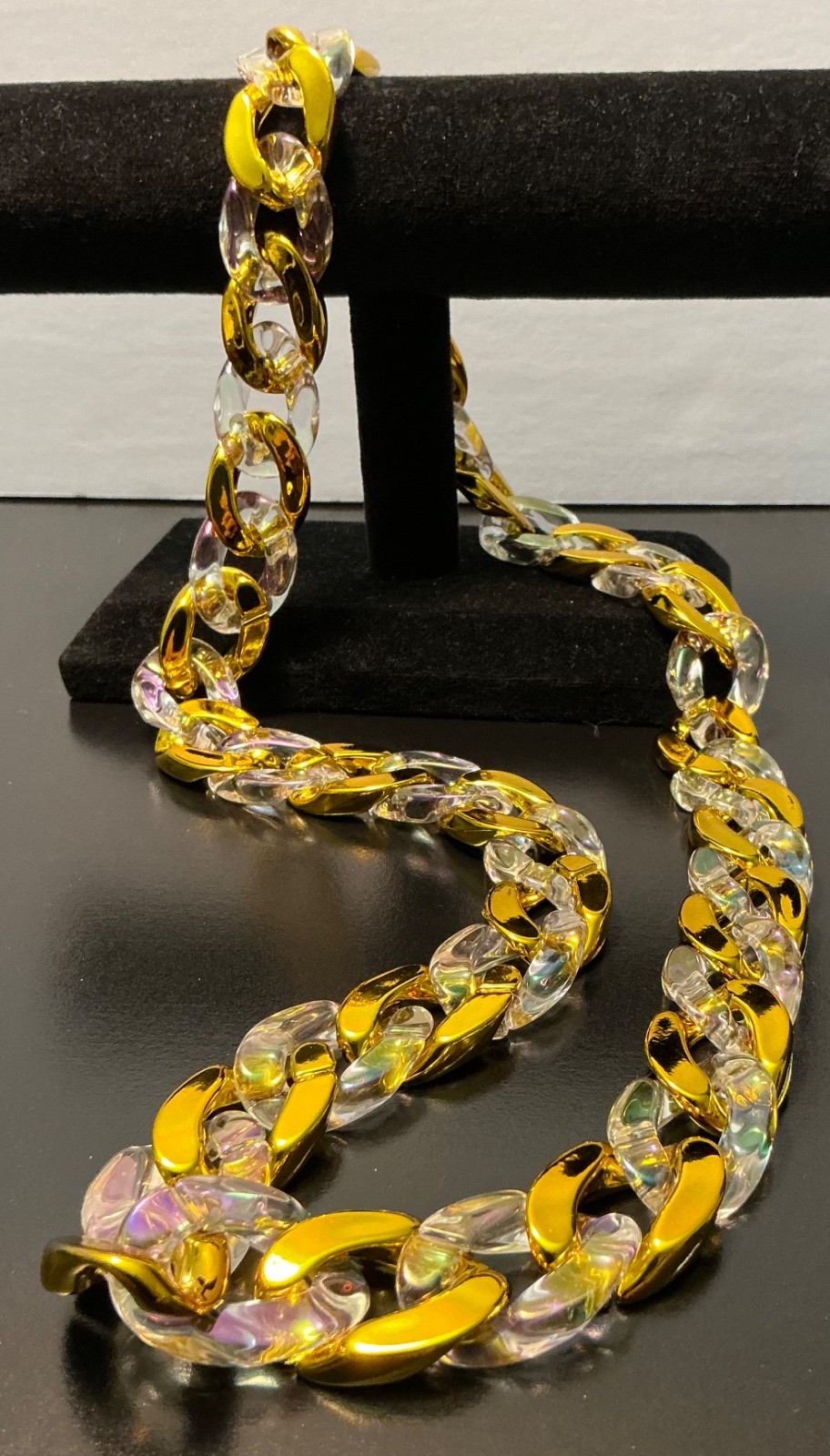 Hip Hop Cuban Chain Link Necklace Iridescent Jewelry 30” Large Acrylic Plastic