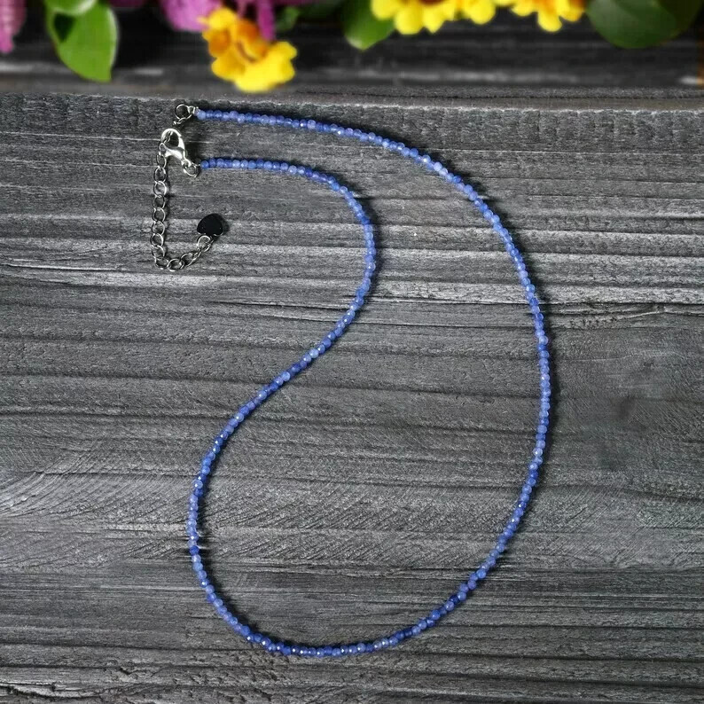Blue Aventurine Tiny 2mm Beaded Choker Healing Dainty Women Crystal Necklace