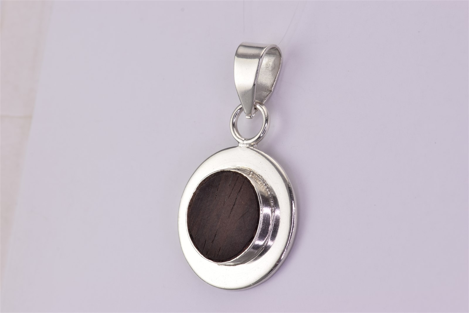 Sterling Silver 24mm x 24mm Round Pertrified Wood 925 Pendant