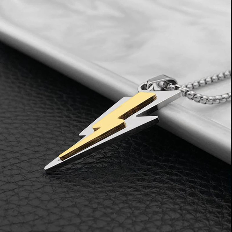 Men’s Fashion Jewelry Silver & Gold Lightning Bolt Pendant Necklace 496
