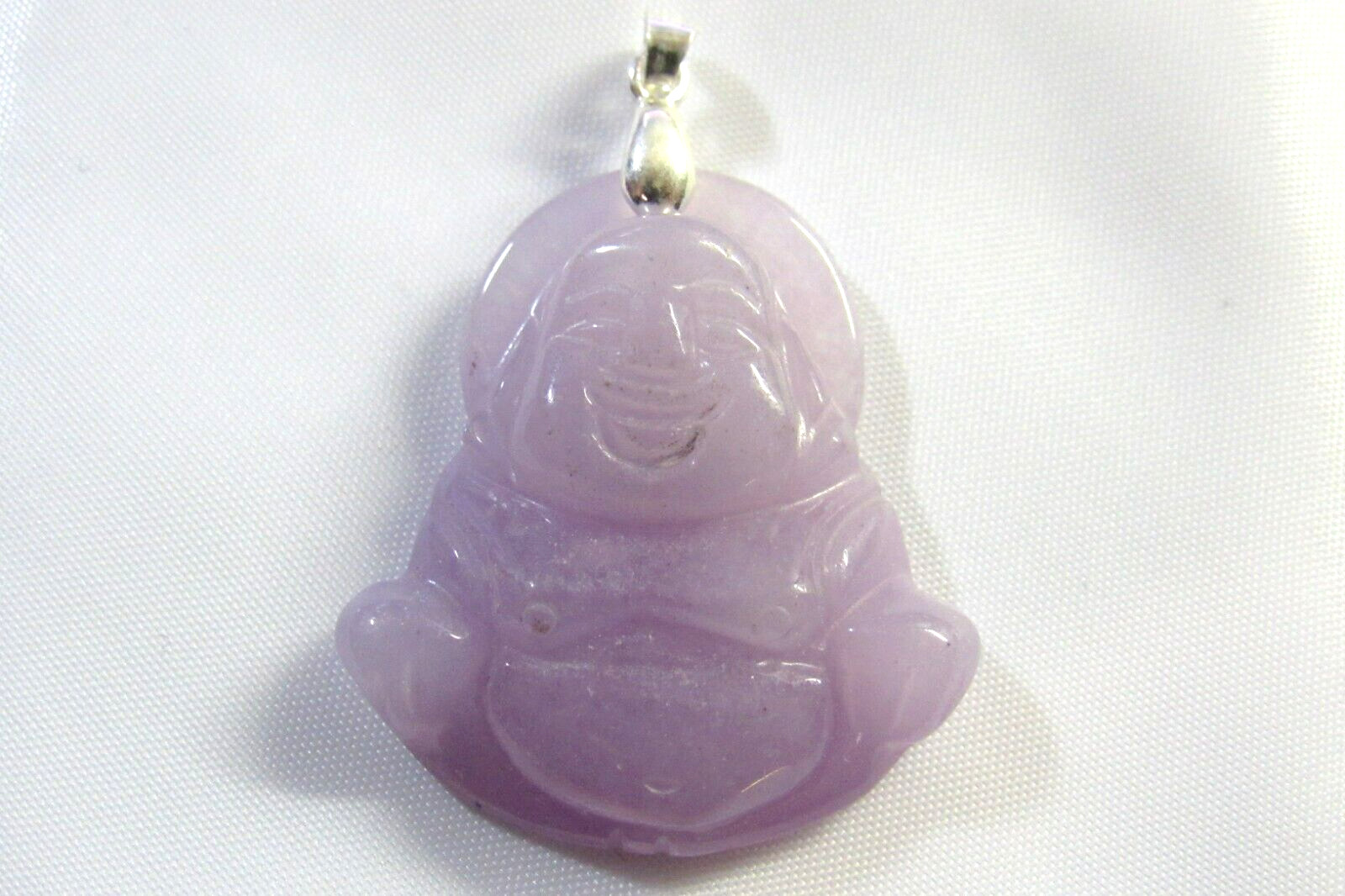 NATURAL Lavender JADE FENG SHUI HAPPY BUDDHA Pendant 925 Silver 32mm x 29mm
