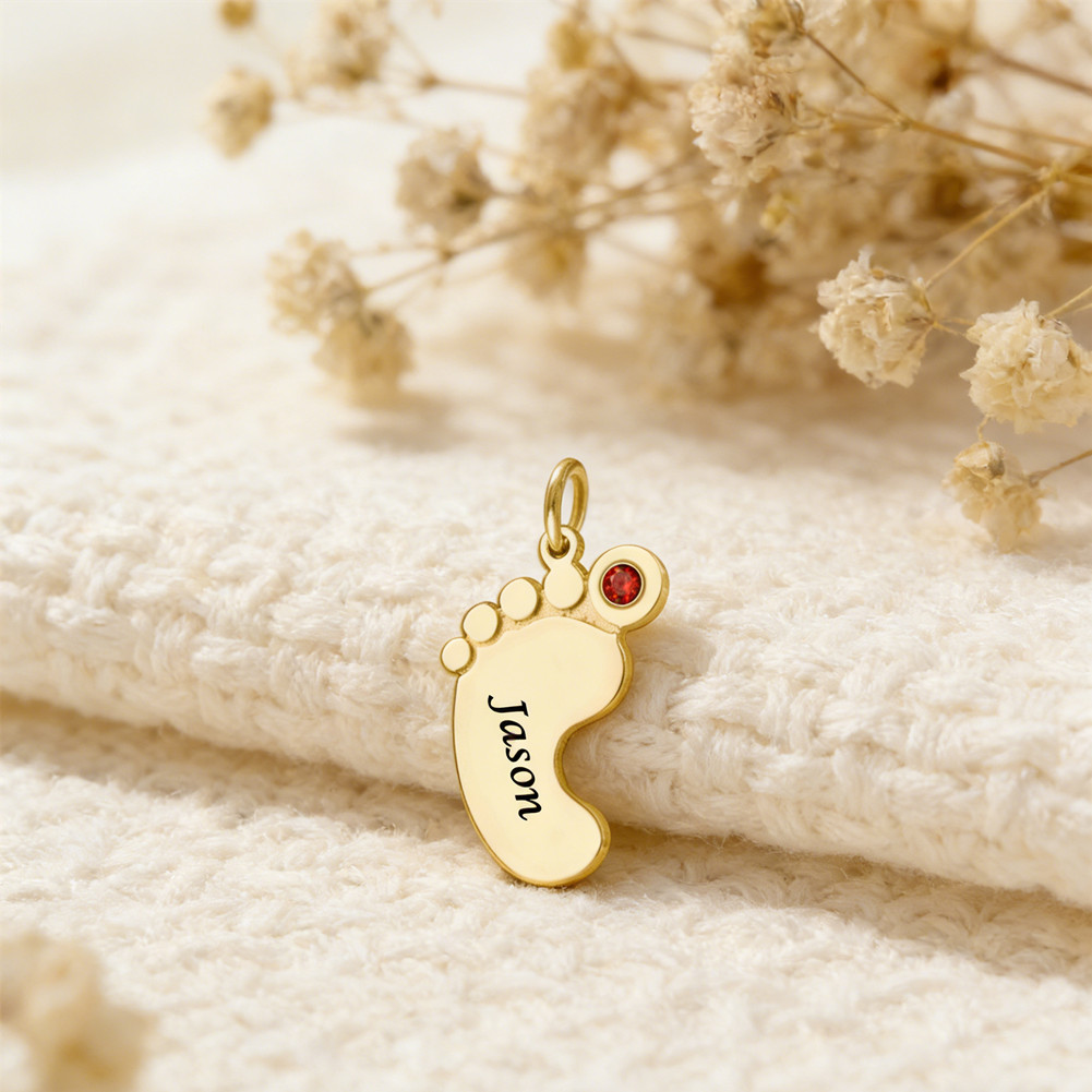 Engraving Name Birthstone Baby Feet Pendant Personalized Necklace for Mother