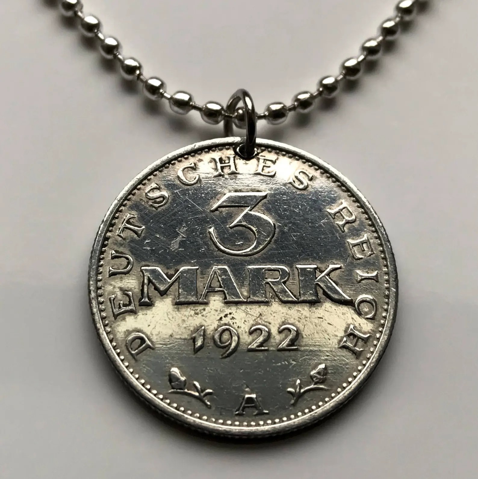 1922 Germany Deutschland 3 Mark coin pendant German eagle Weimar Berlin n002174