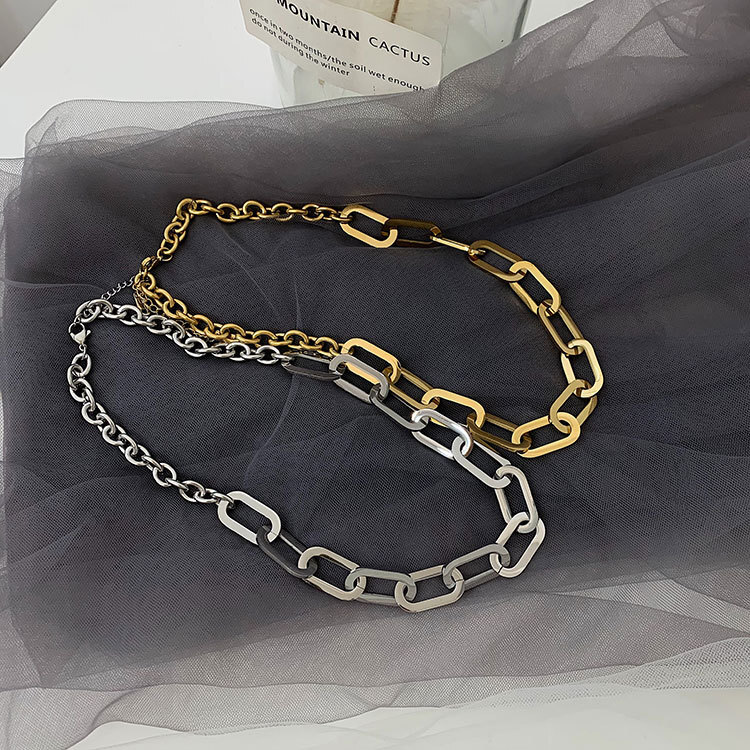 Woman 18K Gold Plated Stainless Steel Thick Rolo Chain Necklace Link Chain