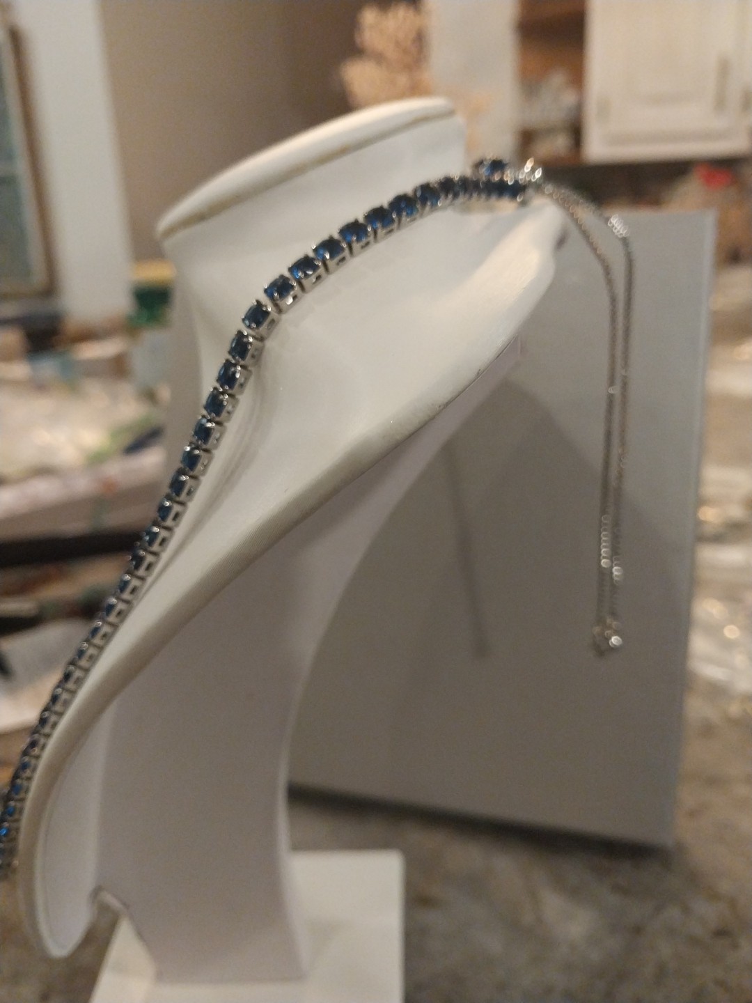 Simulated Sapphire Tennis Necklace (18-26 Inches) with Bolo Slider in Silvertone