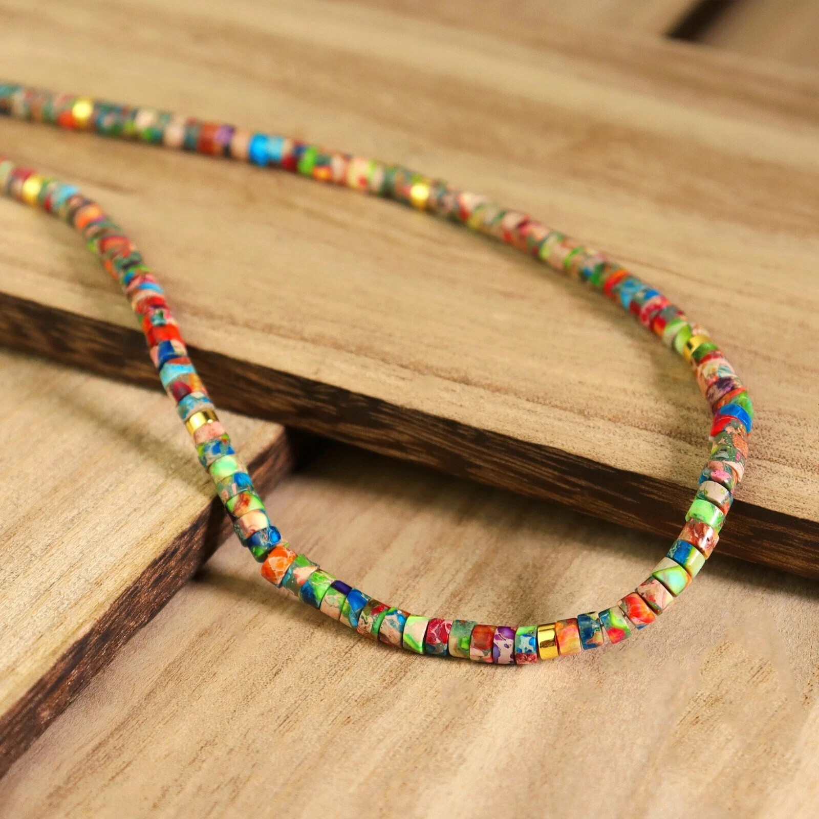 Galaxy Sea Sediment Jasper Dainty Choker Necklace Healing Crystal Tube Bead Gift