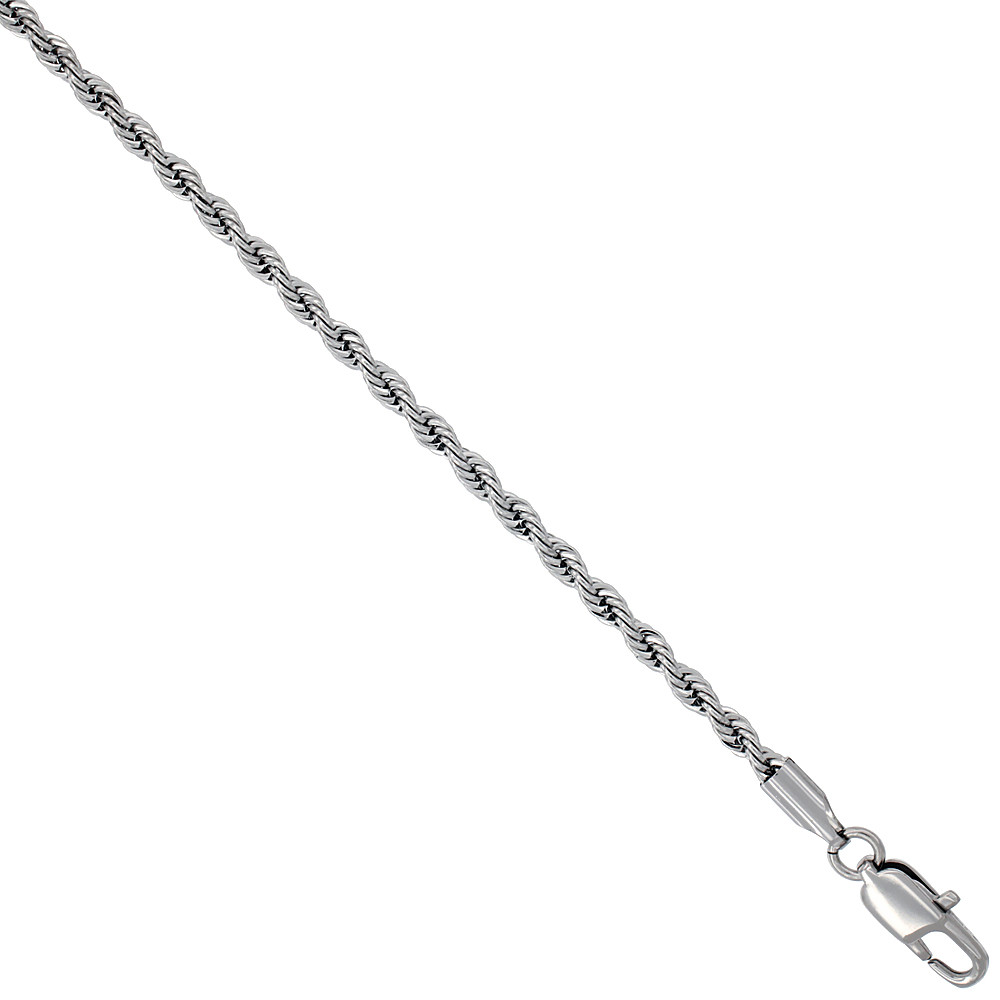 3mm (1/8 inch) Stainless Steel ROPE Chain Necklace 16″, 18″, 20″, 24″, 30″