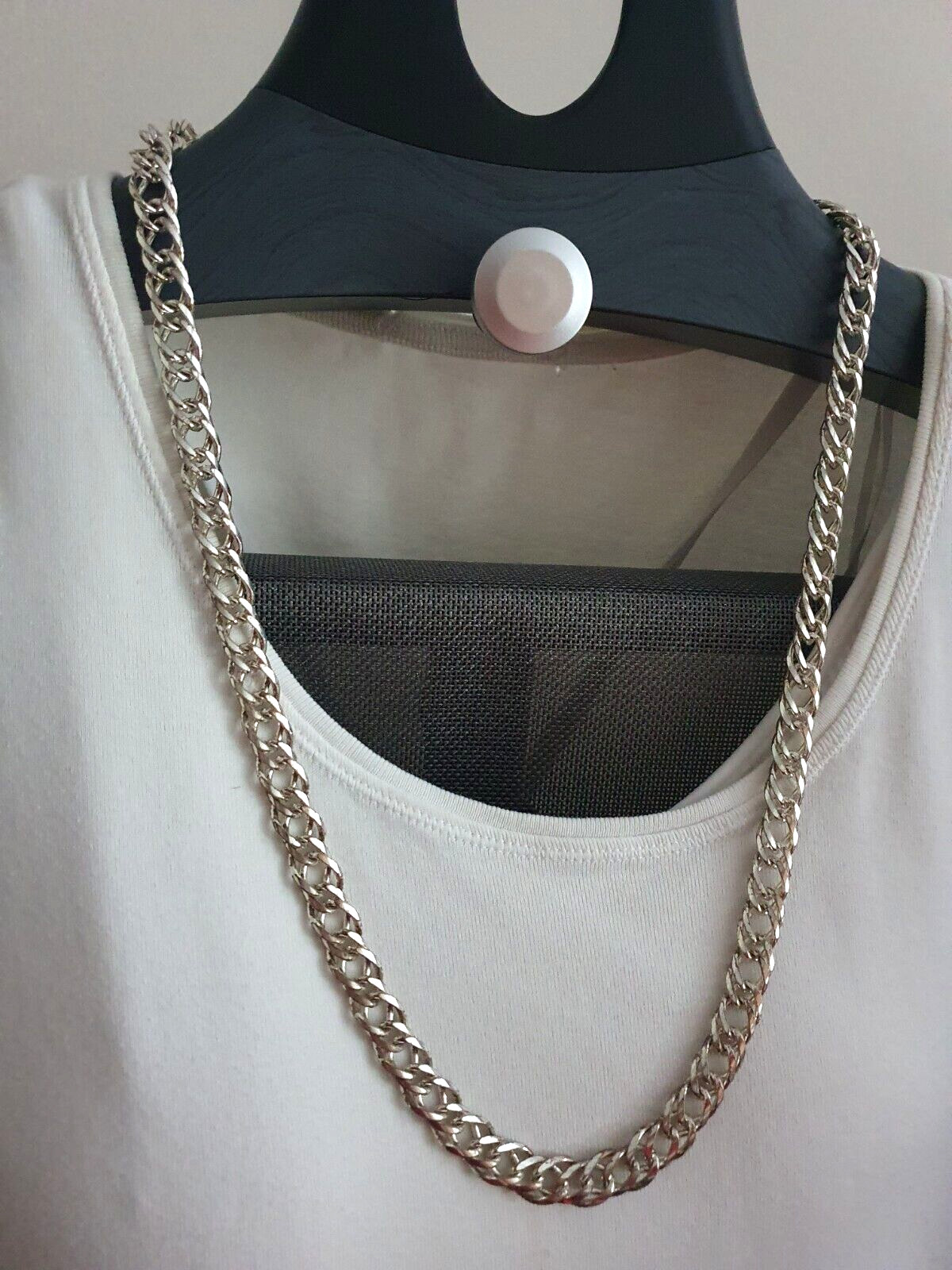 Vintage Heavy Sliver Tone 10mm Wide Flat Curb Link Chain Necklace CBM3-2495