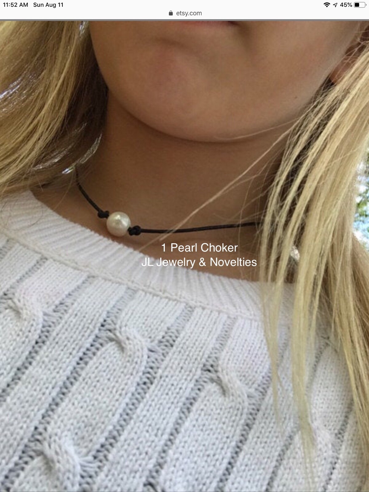 Pearl Choker, Single Freshwater Pearl and Leather Choker Necklace