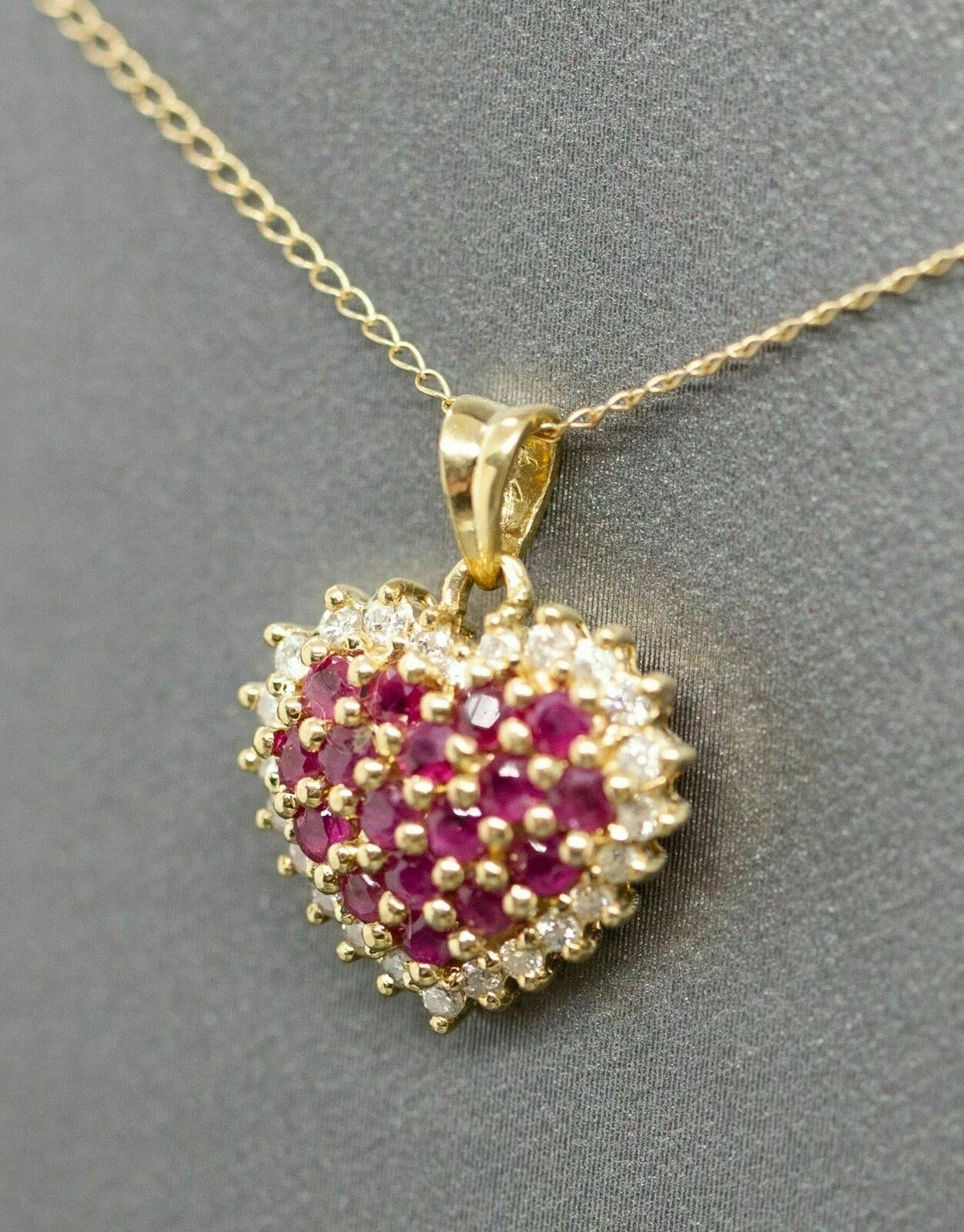 1.95Ct Round Simulated Pink Ruby Heart Pendant 18″Chain 14k Yellow Gold Plated