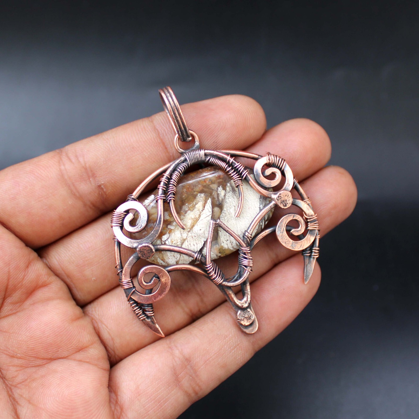 Copper Wire Wrapped Pendant Mookite Jasper Pendant Gemstone Copper Jewelry