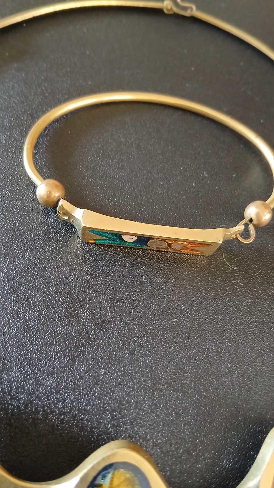 Brass Necklace And Bangle With Beautiful Enamel Design Hook Clasp