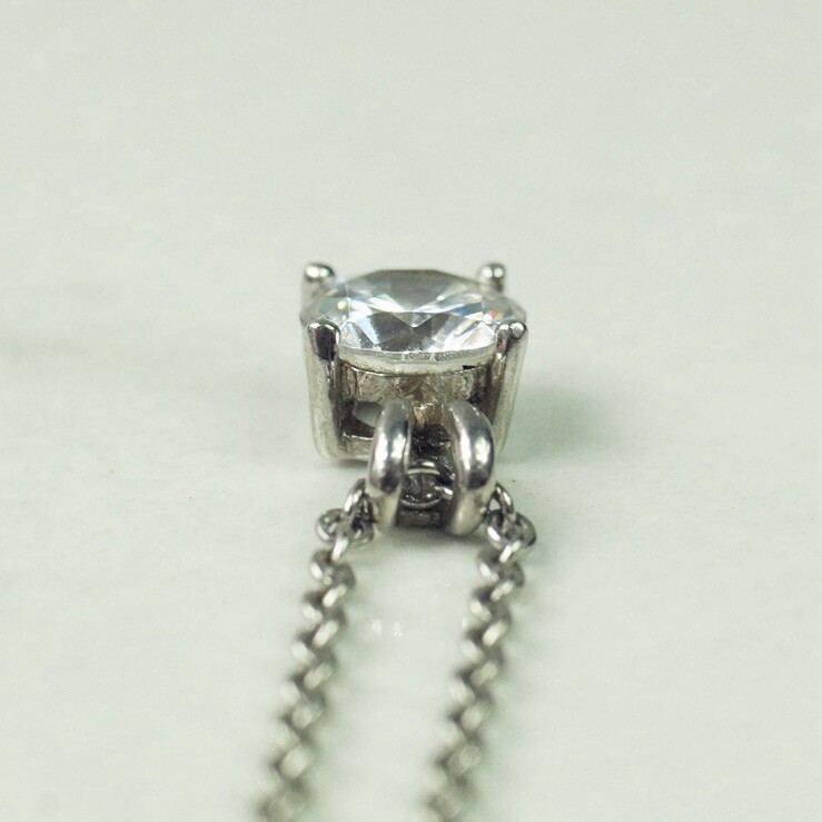 Sterling Silver Cable Chain Clear Colorless Round CZ Pendant Necklace
