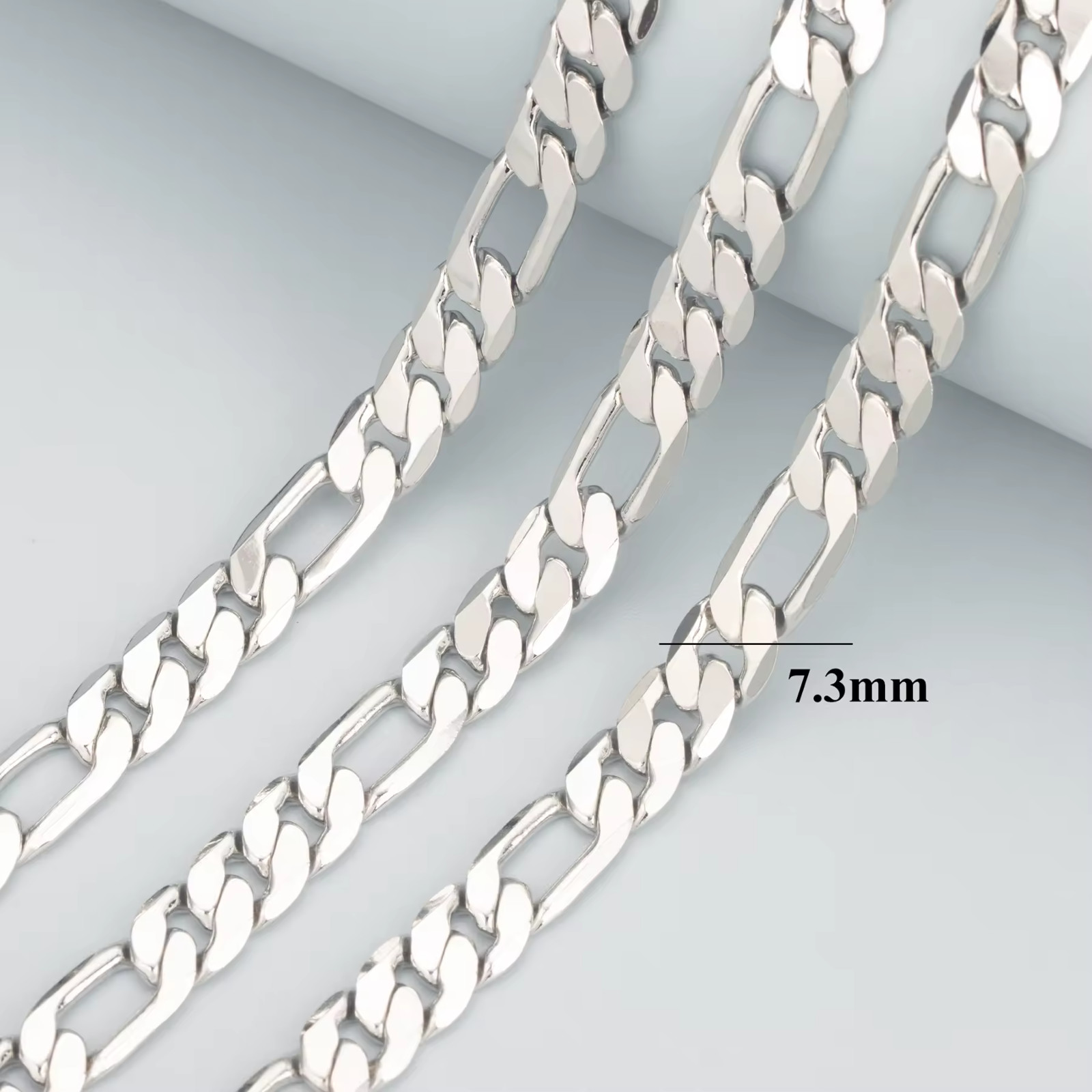 Silver Rhodium Plated Curb Link Figaro Chain Necklace 7.3mm 30″ RC15903