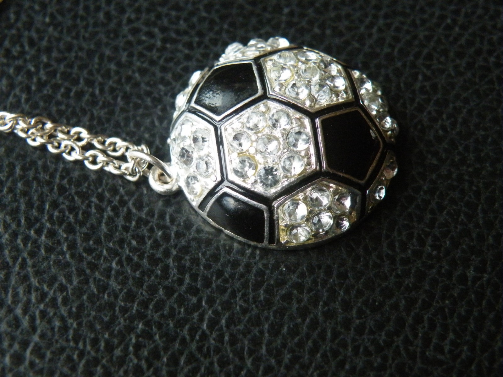 SPORTS Soccer or Football NECKLACE Jewelry BALL Pendant & Chain SPARKLE Stones