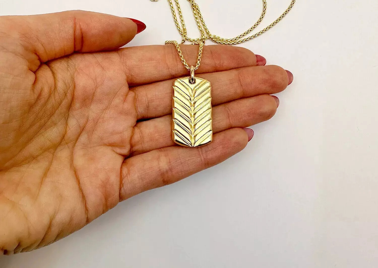 14K Yellow Gold Plated Diamond-Cut Dog Tag Pendant Necklace