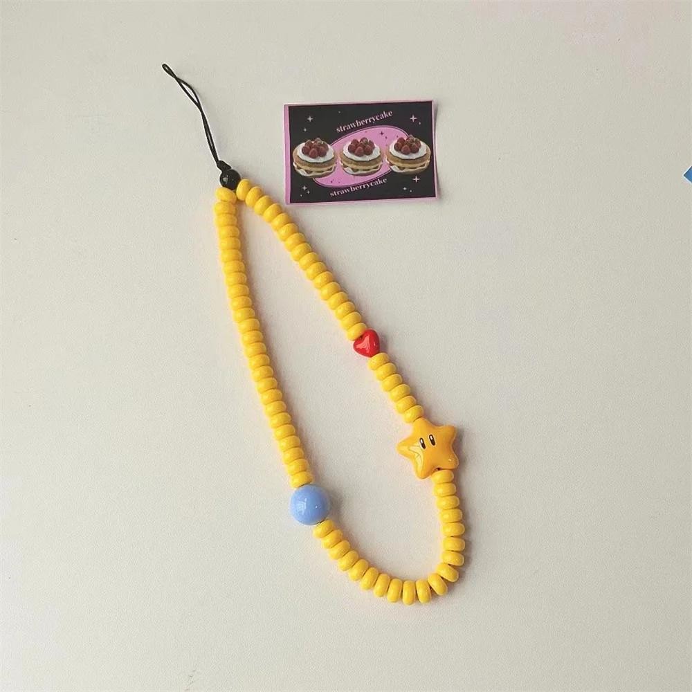 Ins Dopamine Star Black Yellow Beaded Phone Charm Strap Pendant