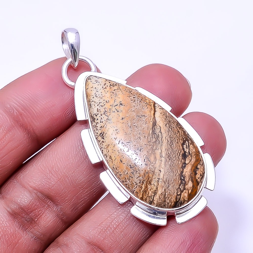 Picture Jasper – Oregon 925 Sterling Silver Pendant 2.15″, Christmas Gift P3967