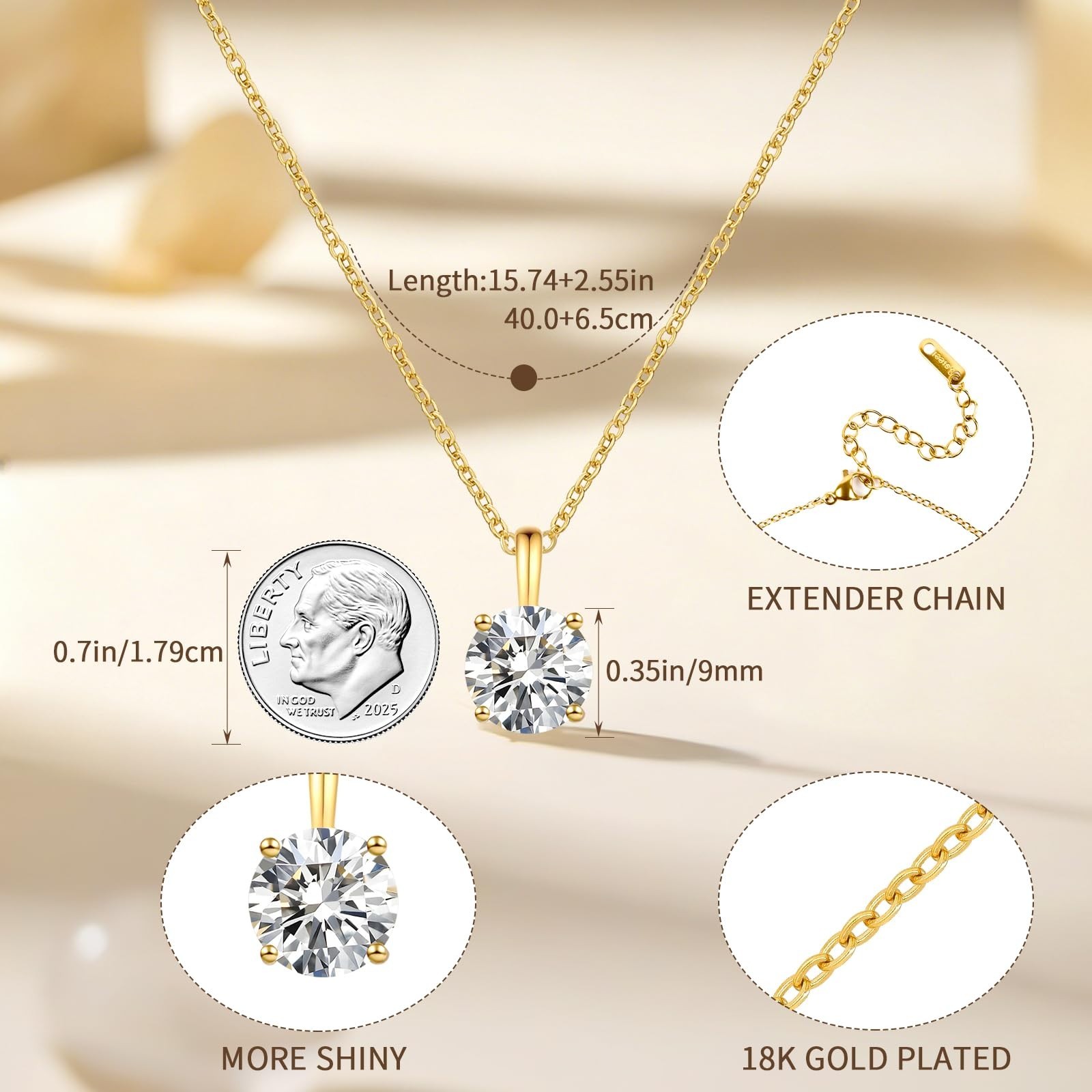 2-Carat Cubic Zirconia Heart & Round Pendant Necklace, 18K Gold-Plated for Women