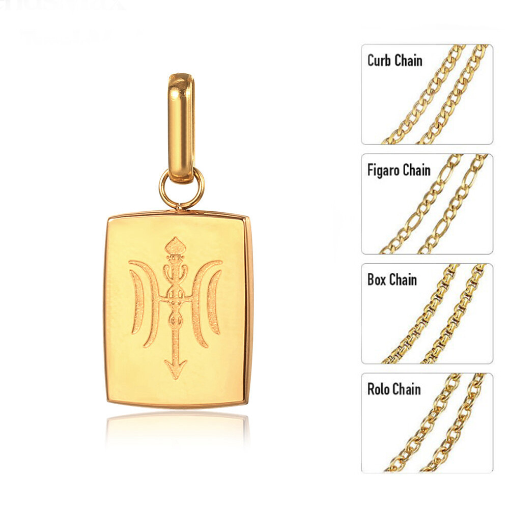 Gold Plated Stainless Steel Square Pendant Charm Necklace Multi Chain New Design
