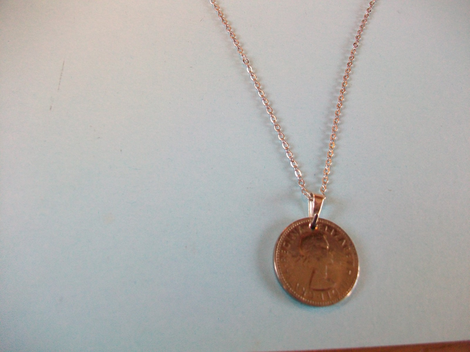 SHILLING COIN – ENGLISH – SILVER FINE LINK CHAIN PENDANT NECKLACE – 1953 to 1965