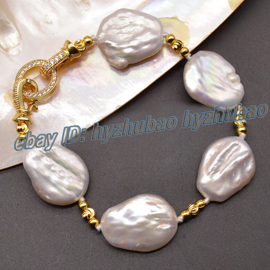 Huge 18-22mm South Sea White Flat Baroque Keshi Pearl Necklace Bracelet Earrings