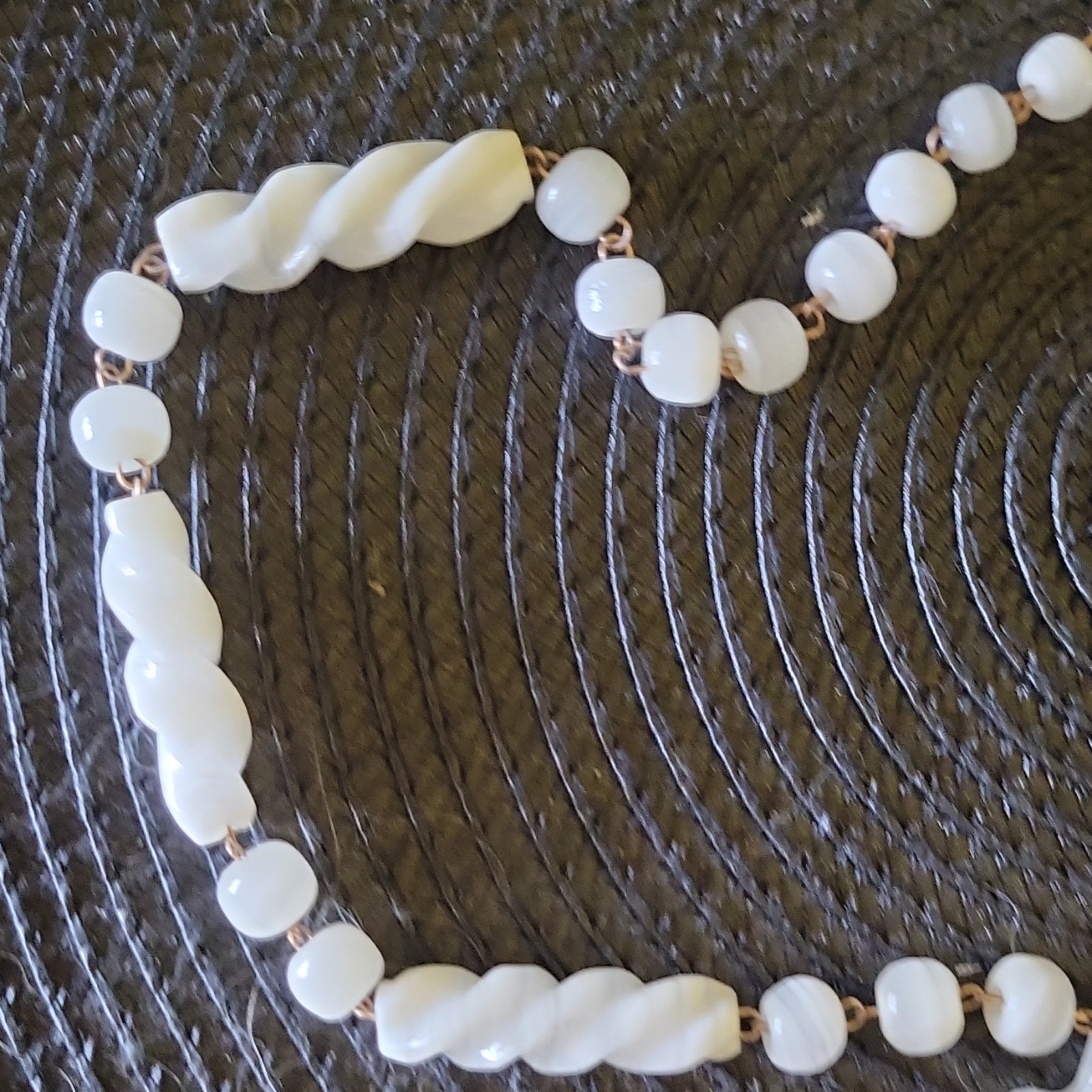 White Glass Beaded Necklace Round Charm Pendant Hook Closure Ball/Bead Chain