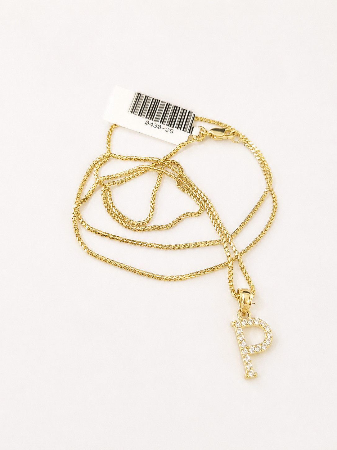 10K Gold Solid Franco Chain P Initial CZ Stone Pendant Set 1mm 16 18 20 22 Women