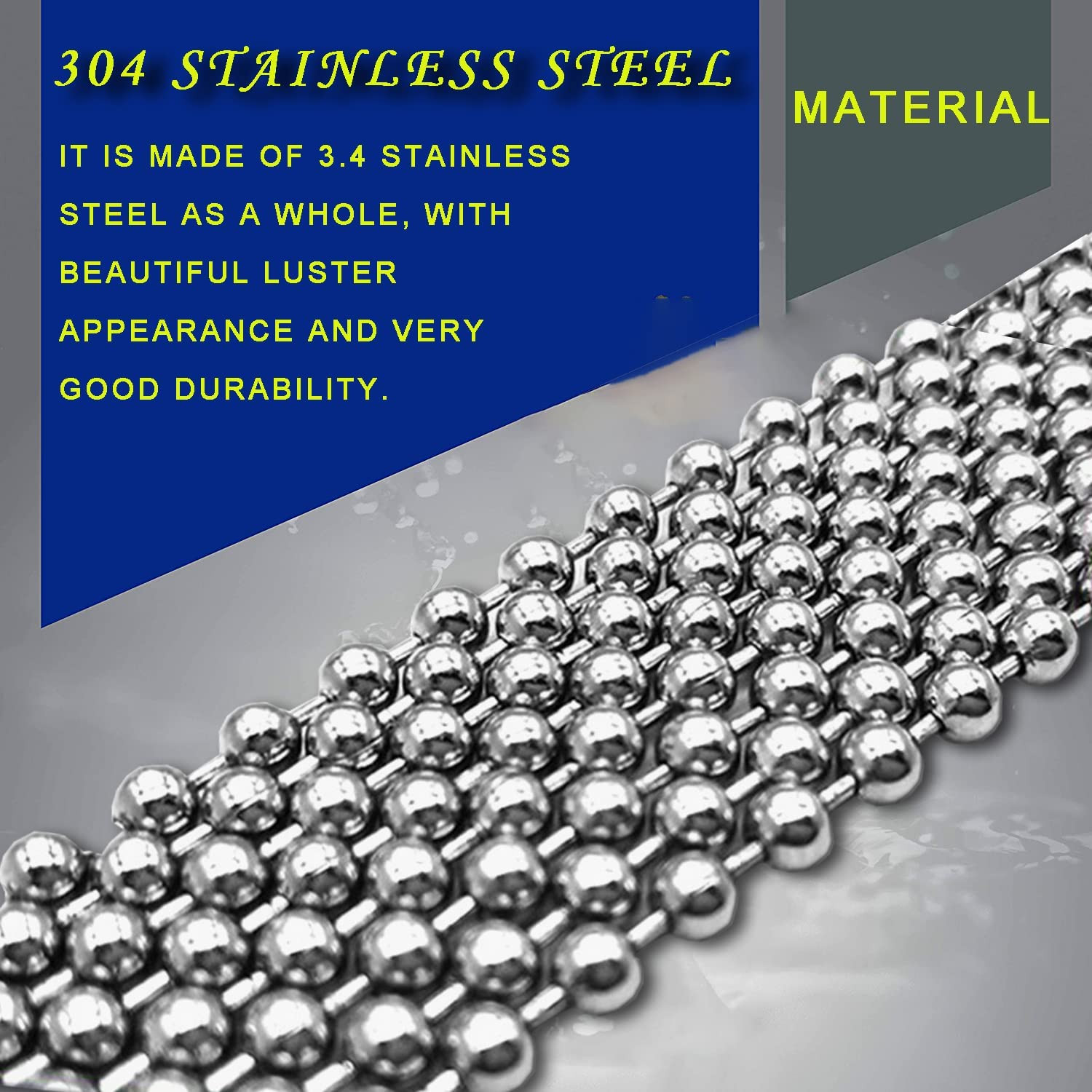 Ball Bead Chain, 55ft Stainless Steel Chain Ball Chain Necklace Bulk with 100 Pi