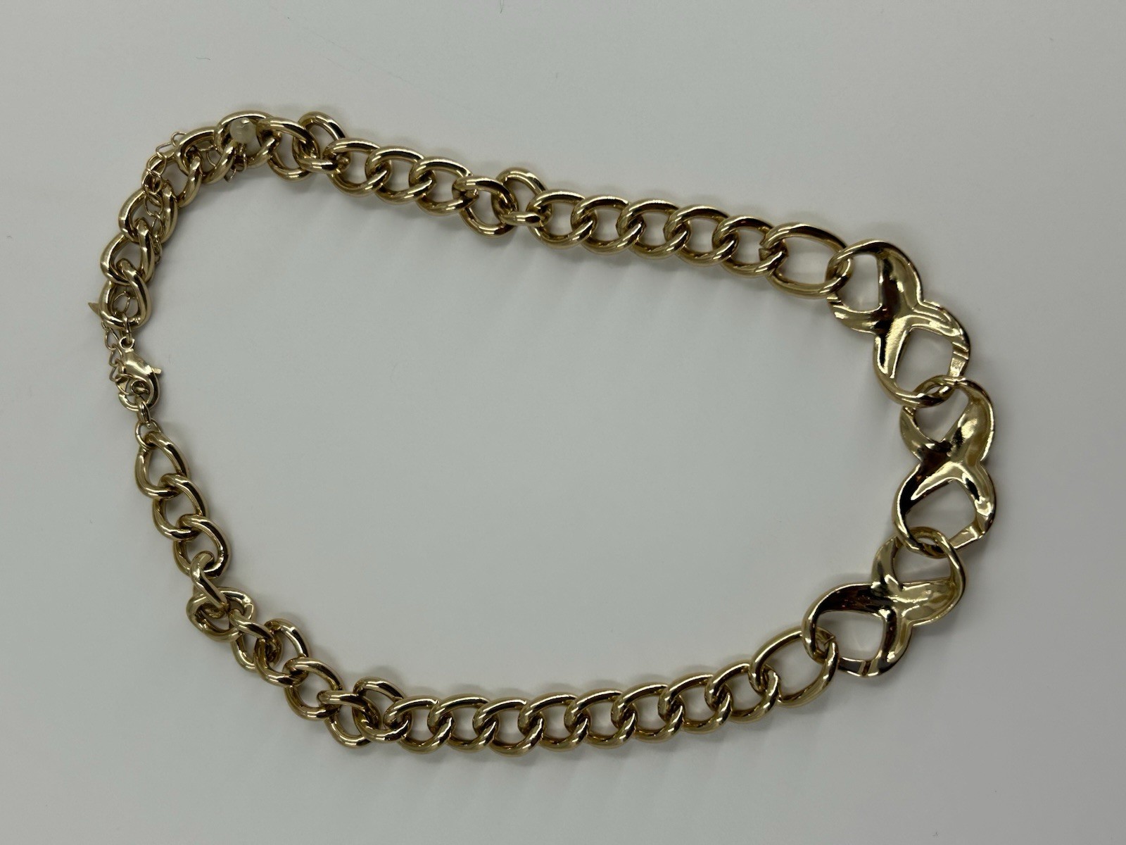 SAQ Gold Tone Chain Link Choker Necklace Womens Eternity Rhinestones 17-20″