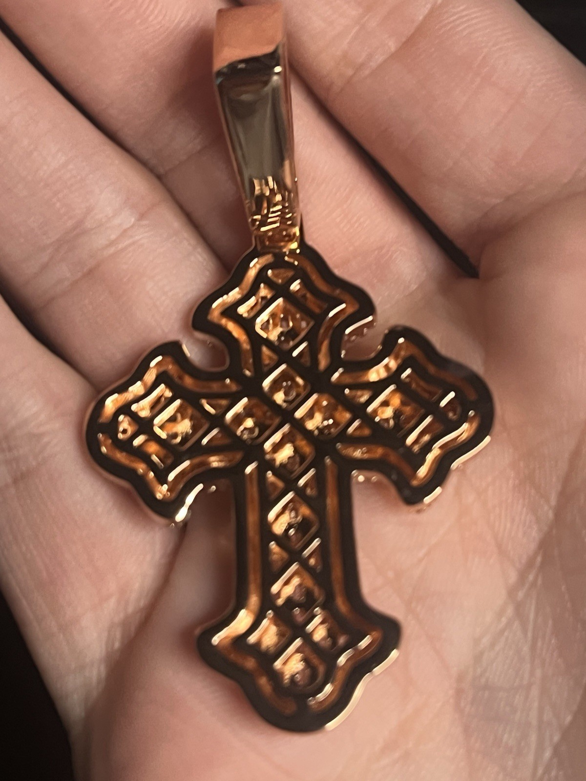 Rose Gold 14k plated over stainless steel with 5A CZ iced out Cross pendant