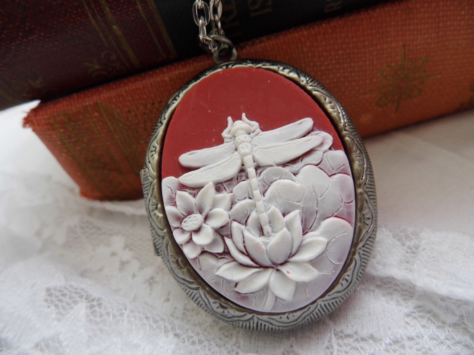 Dragonfly Silver Gold photo Locket LOTUS FLOWER Memorial PILL Box photo memorial