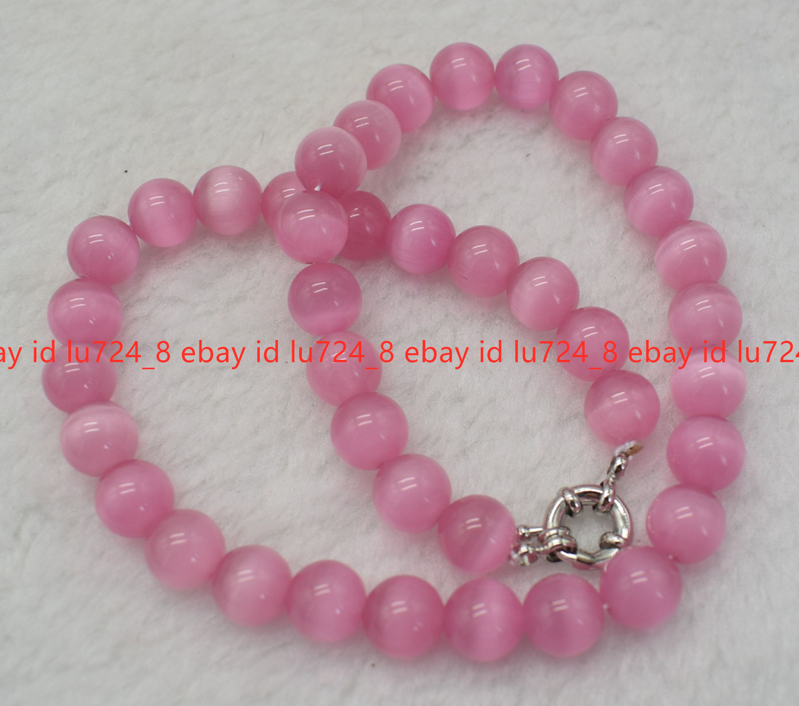 10mm Pink Opal Cat’s Eye Round Gemstone Beads Necklace Bracelet Earring Set 18″