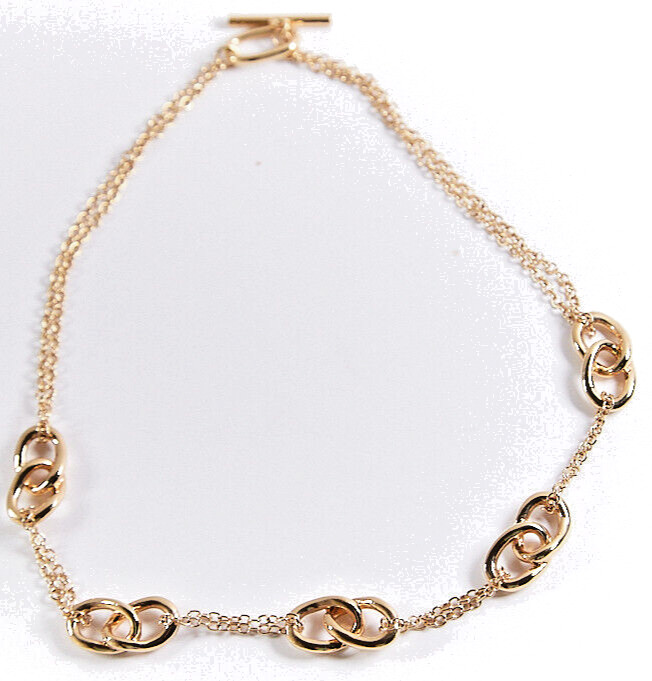 18″ Gold Tone Delicate Chain Necklace 5 Interlocking Oval Stations Toggle Close