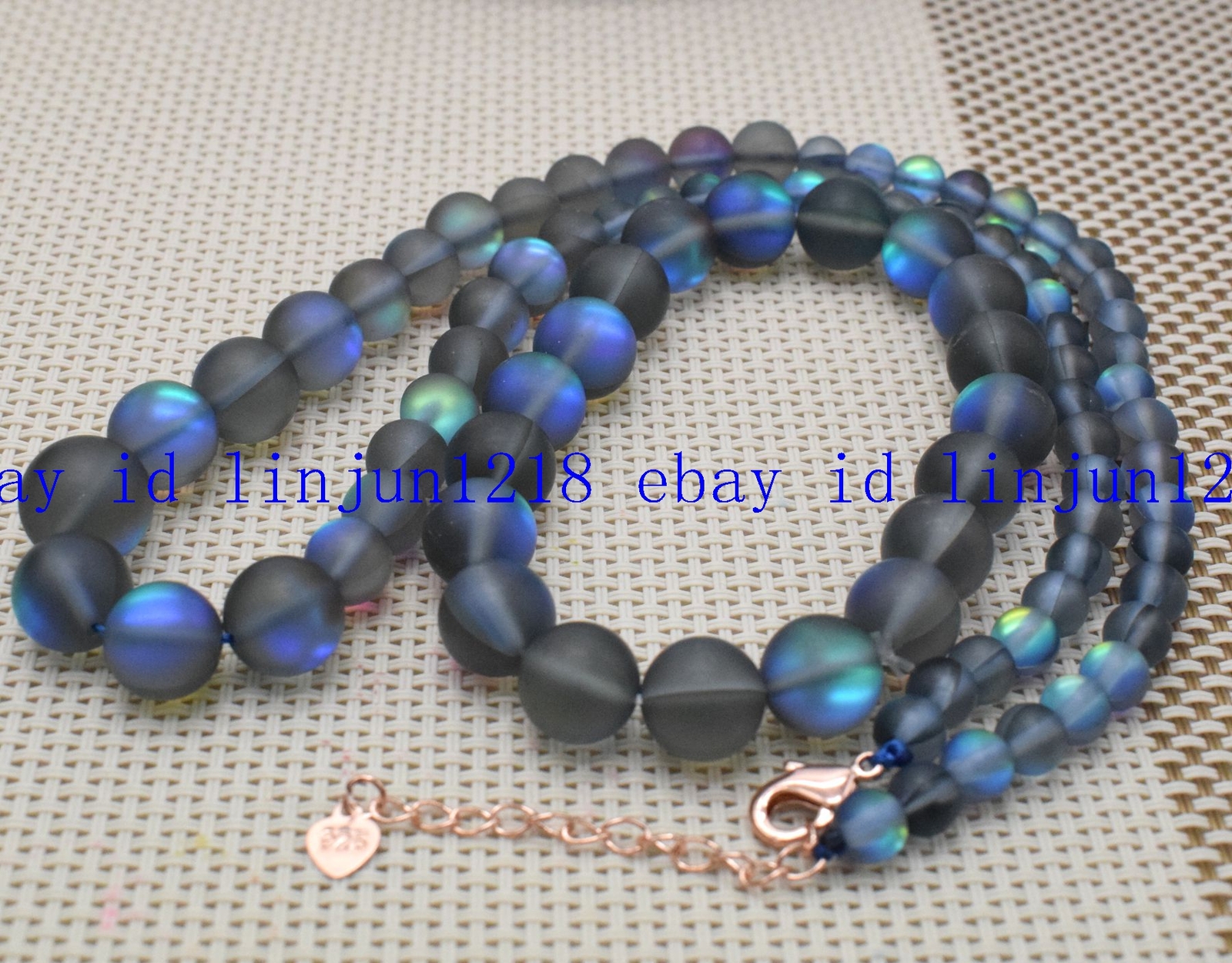 NEW 6-12/10MM Gray Gleamy Rainbow Moonstone Gemstone Bracelet Necklace18/7.5 in